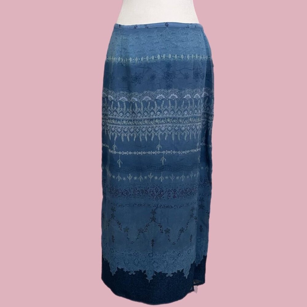 vintage 90s blue striped boho granola faux maxi skirt